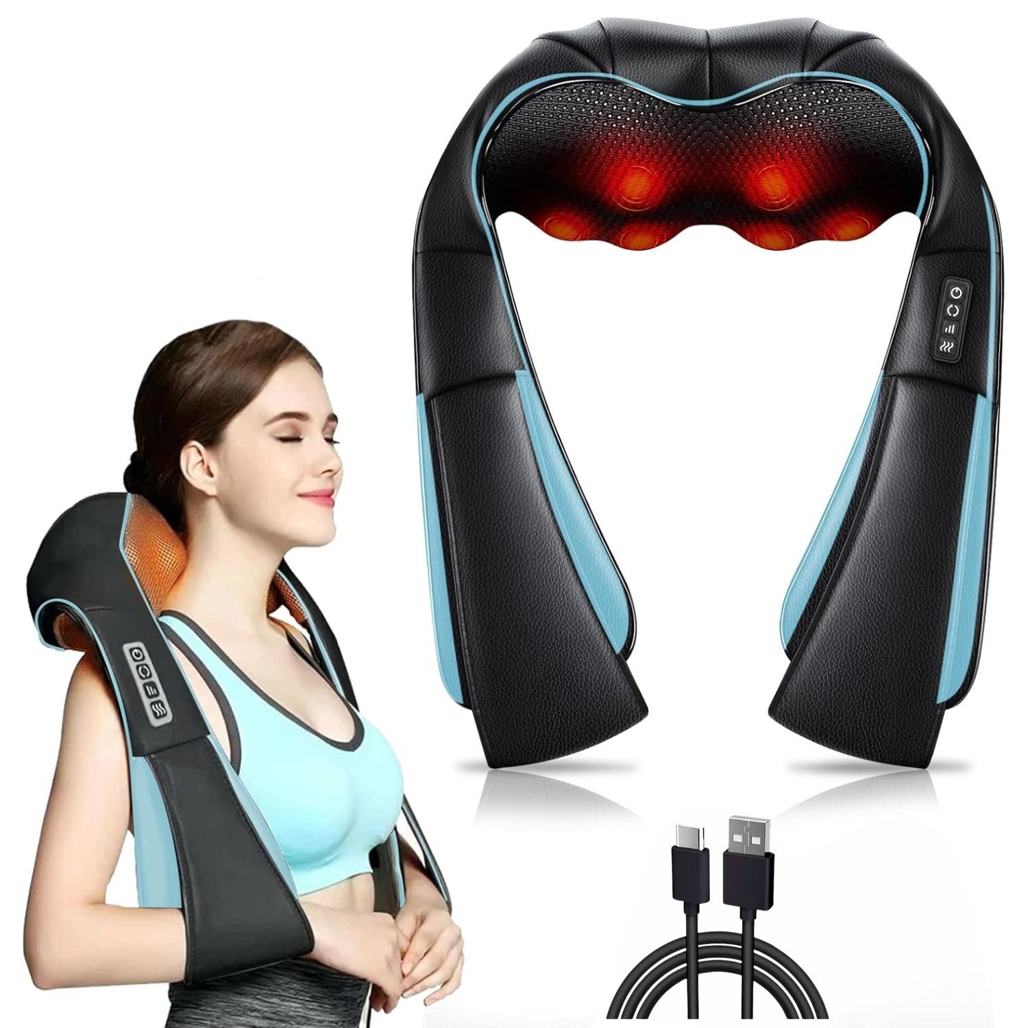 Masajeador Shiatsu 4D con Calor Terapéutico, 8 Rodillos y 3 Niveles para Cuello, Espalda, Piernas y Relajación Muscular