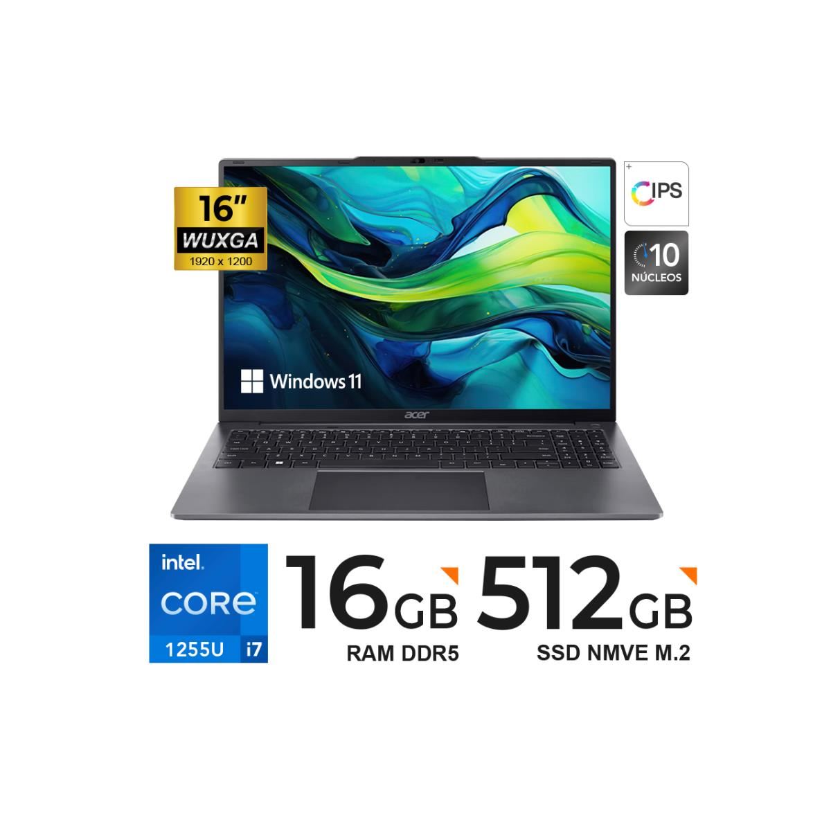 Laptop Acer Aspire 16" FHD Core i7-1255U 16GB 512GB SSD W11