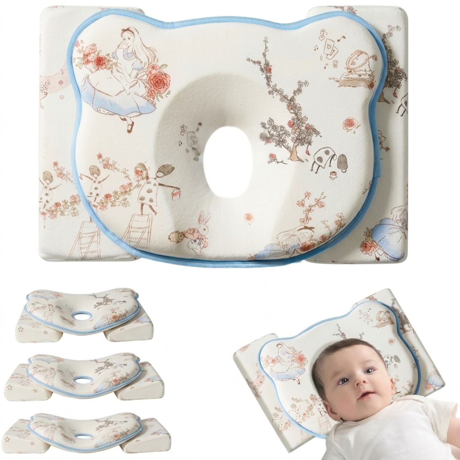 Almohada Anti Cabeza Plana 3 en 1 para Bebe Ergonómica con Sistema Antivuelco Niña A