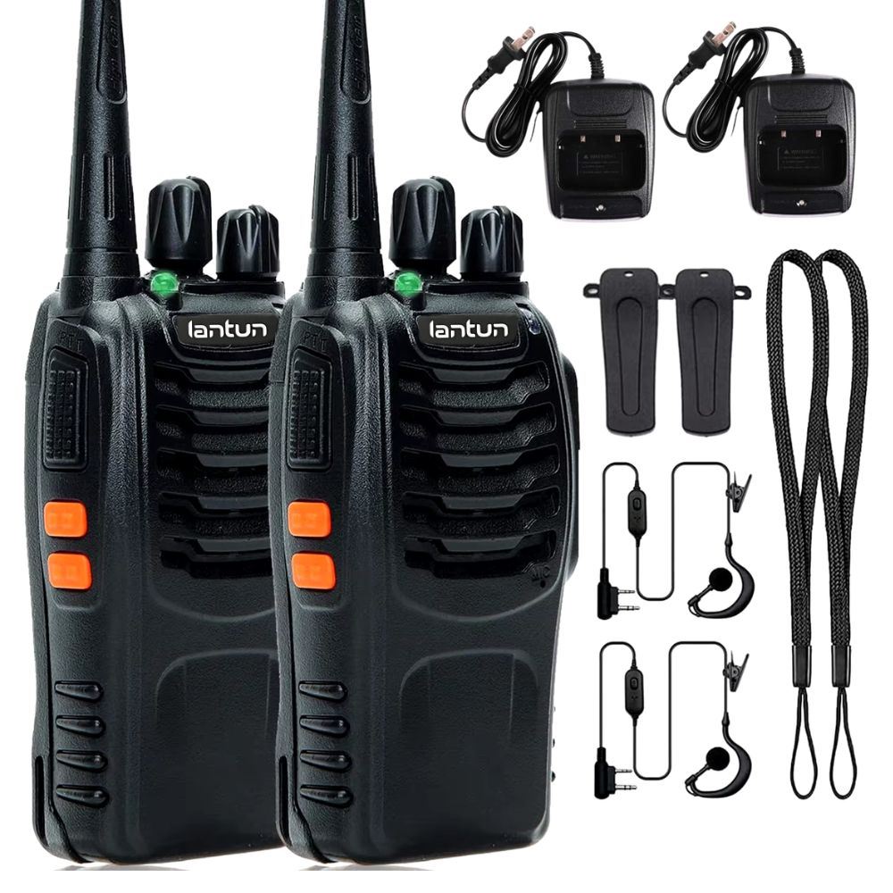 Walkie Talkie Recargable Lantum BF-888S Paquete de 2, Largo Alcance 1-5 km, UHF 400-470 MHz con Linterna LED y Clip de Cinturón