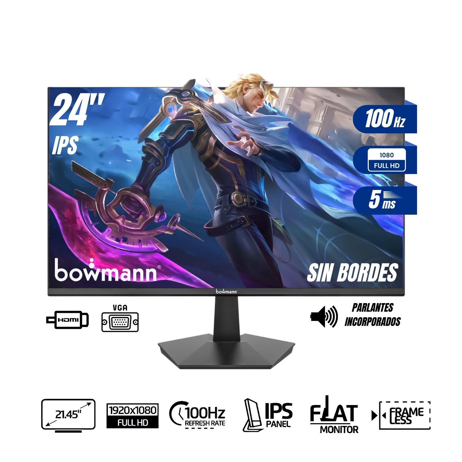 Monitor 24 Full HD IPS 100Hz HDMI VGA con Parlantes BW-24MFBOWMANN