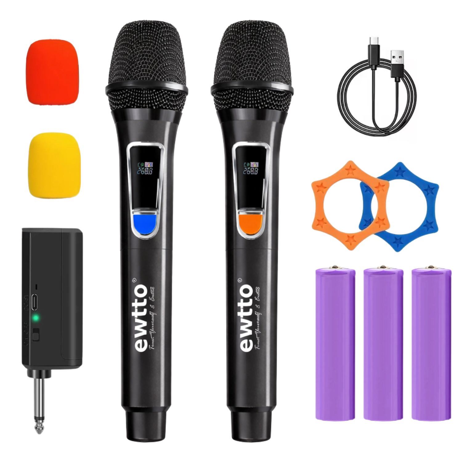 Micrófonos Inalámbricos Dobles EWTTO ET-Y7130 2.4GHz Con Receptor Para Karaoke Parlantes Eventos Profesional