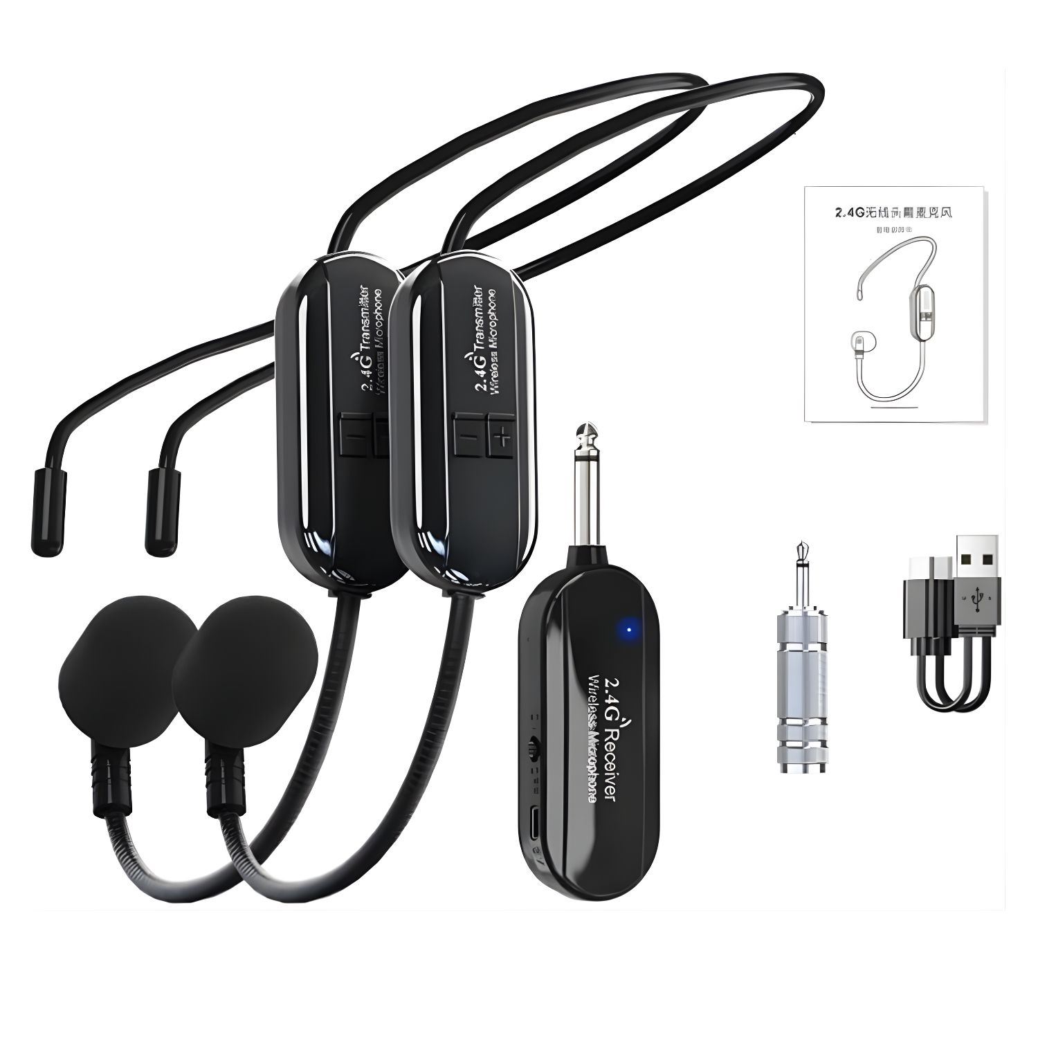 Micrófono Inalámbrico Profesional 2.4G Diadema Recargable con Reducción de Ruido y Alcance de 50 Metros