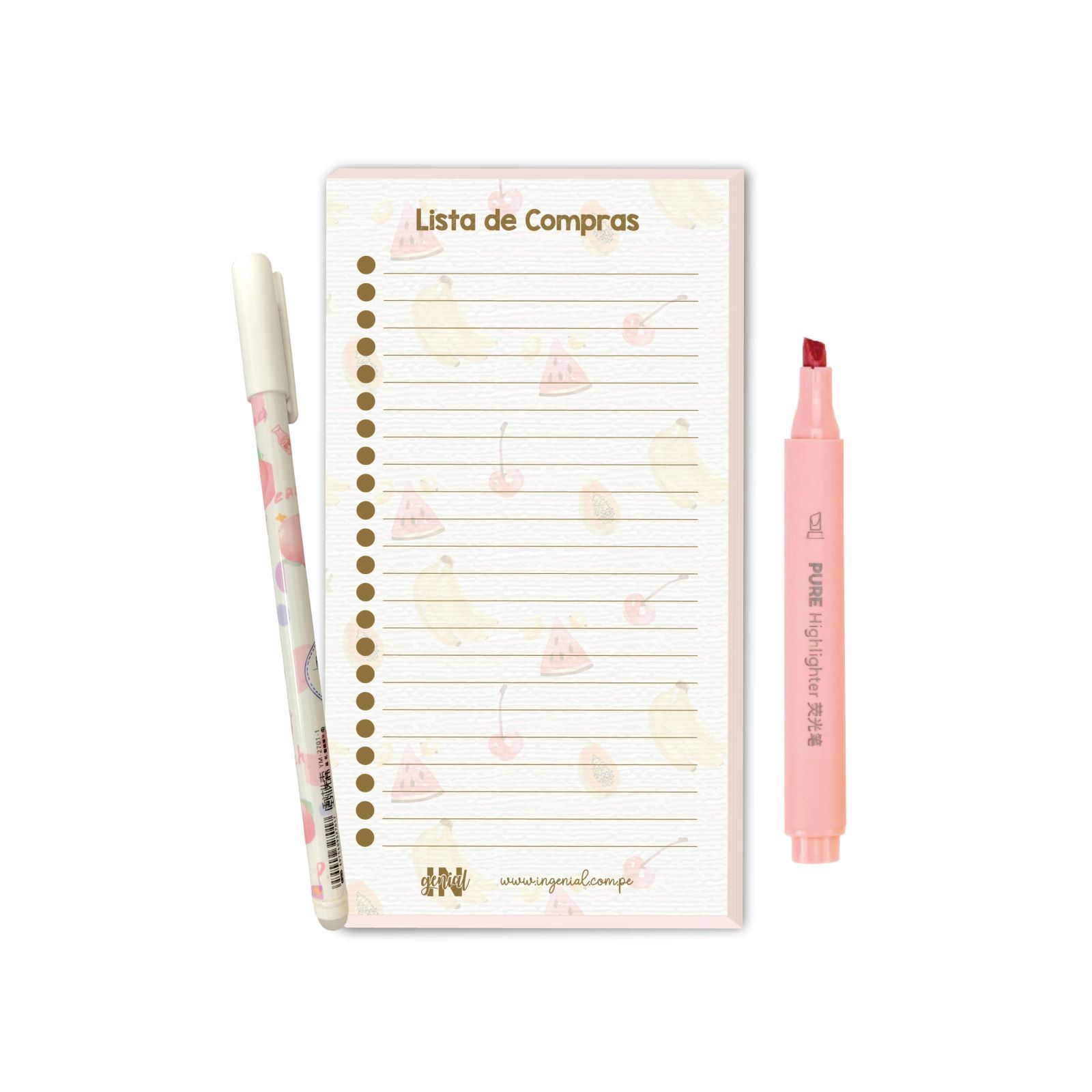 Set Ingenial Cherry: notas magnéticas, resaltador y lapicero