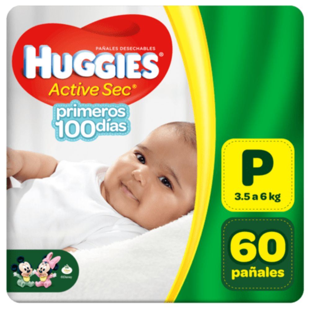 Comprar Pañales Huggies Active Sec Etapa 1/P Recién Nacido, 3.5-6kg- 44  unidades