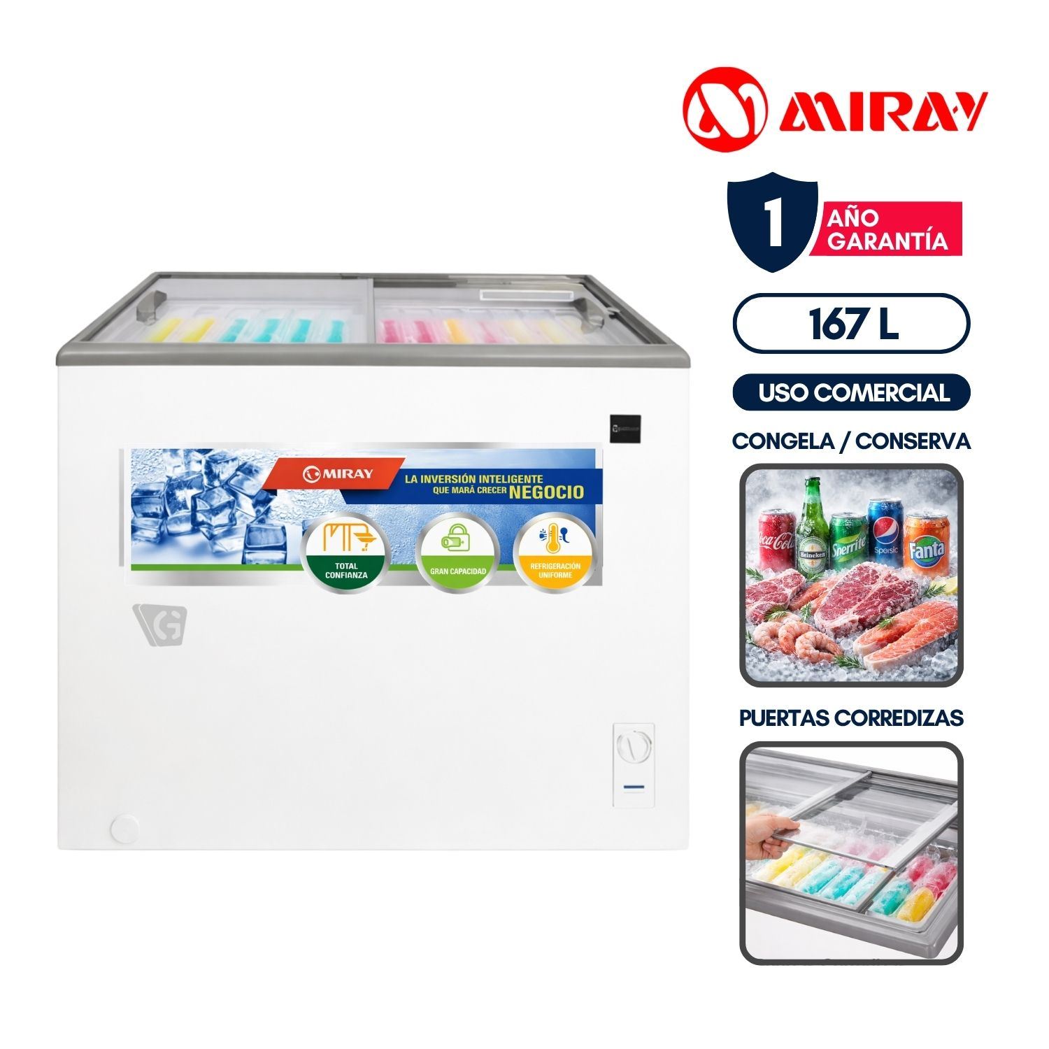 Congeladora Exhibidora Horizontal Miray CEMH-165M 167L