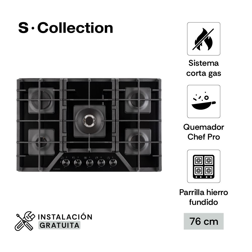 Encimera Scollection Vidrio Templado A Gas 76Cm