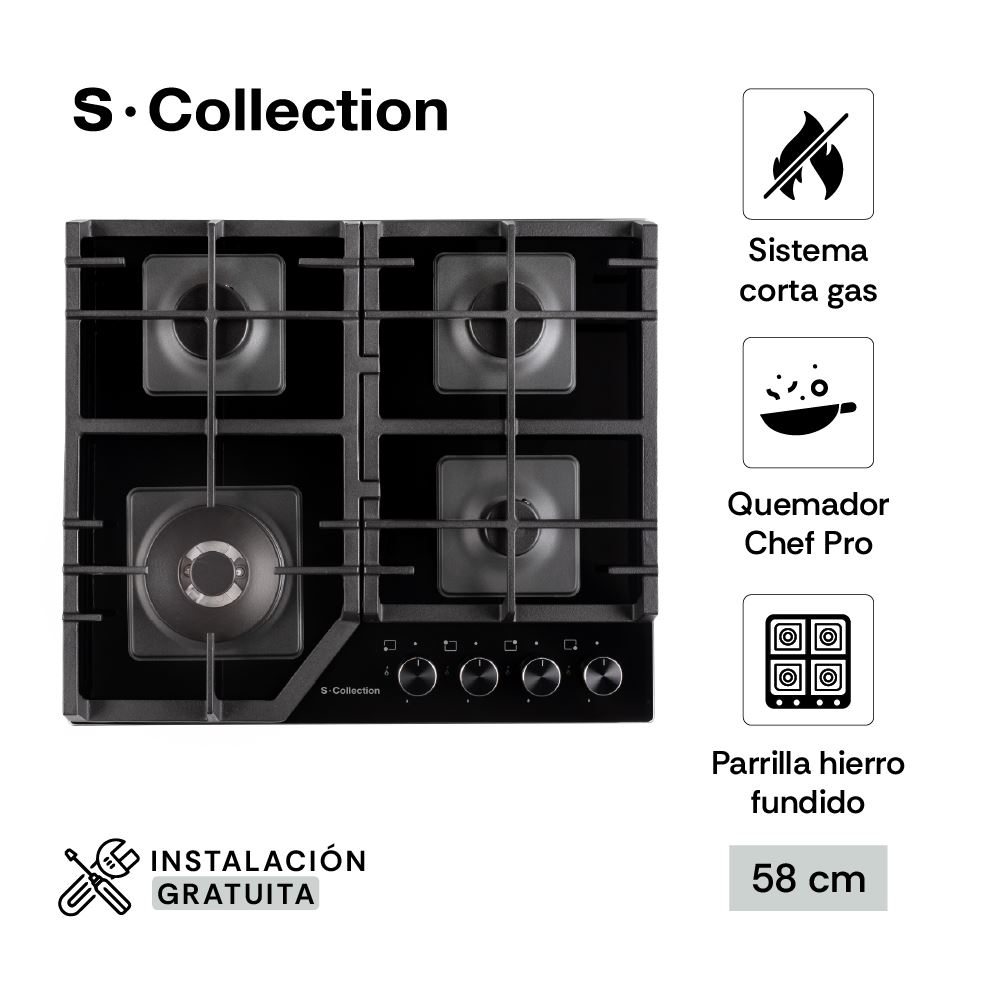Encimera Scollection Vidrio Templado A Gas 58Cm