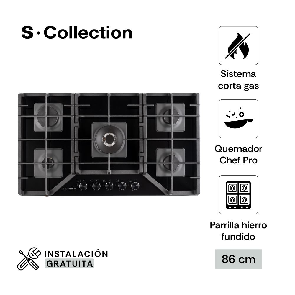 Encimera Scollection Vidrio Templado A Gas 86Cm