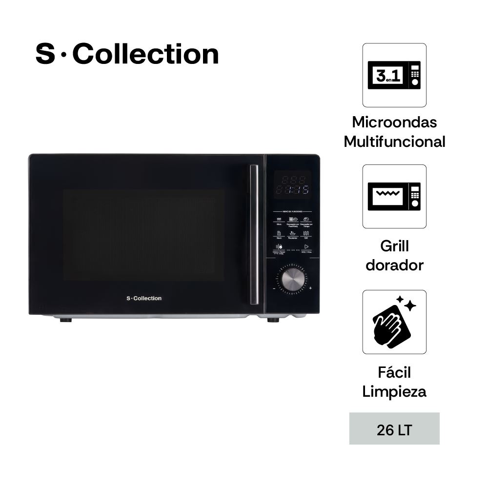 Horno Microondas S-Collection 3en1 Grill Black 26L