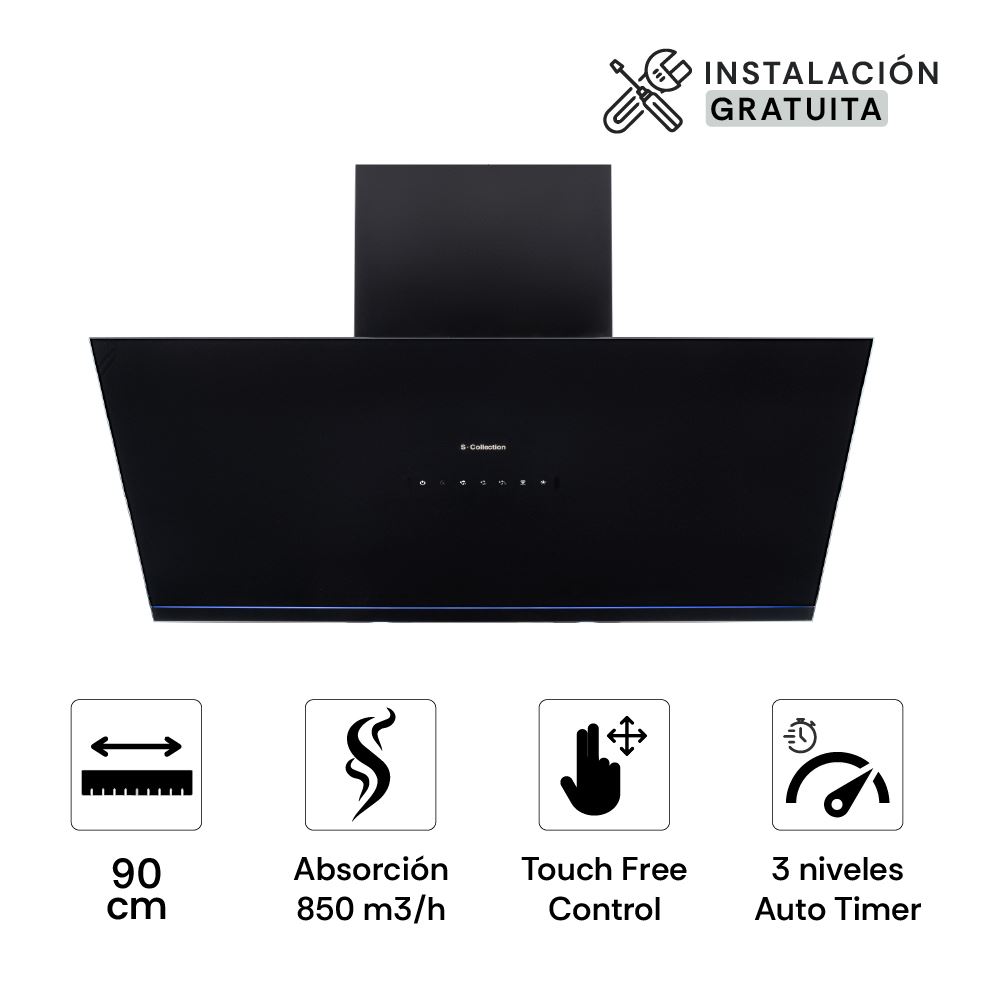 Campana S-Collection Decorativa PureBlack Smart Connected 90cm