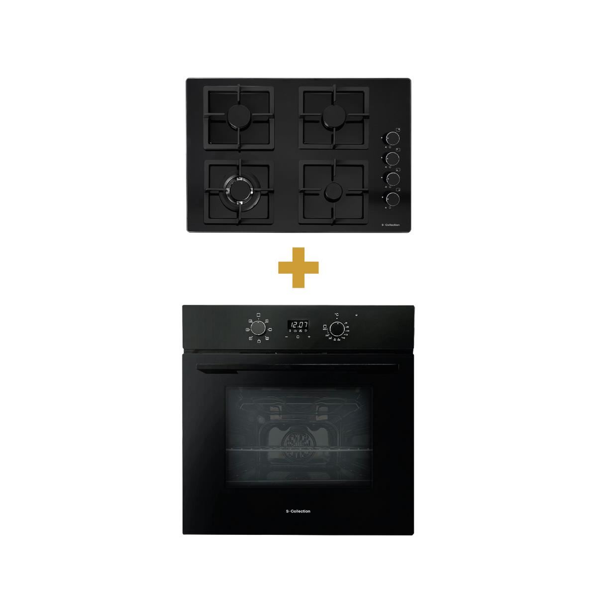 SET 1577 Encimera Black Glass SC + Horno Empotrable Eléctrico 56L SC