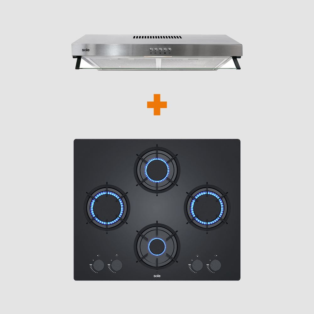 COMBO SOLE 1719 Encimera Rubí Vidrio + Camp Extractora Roma Inox