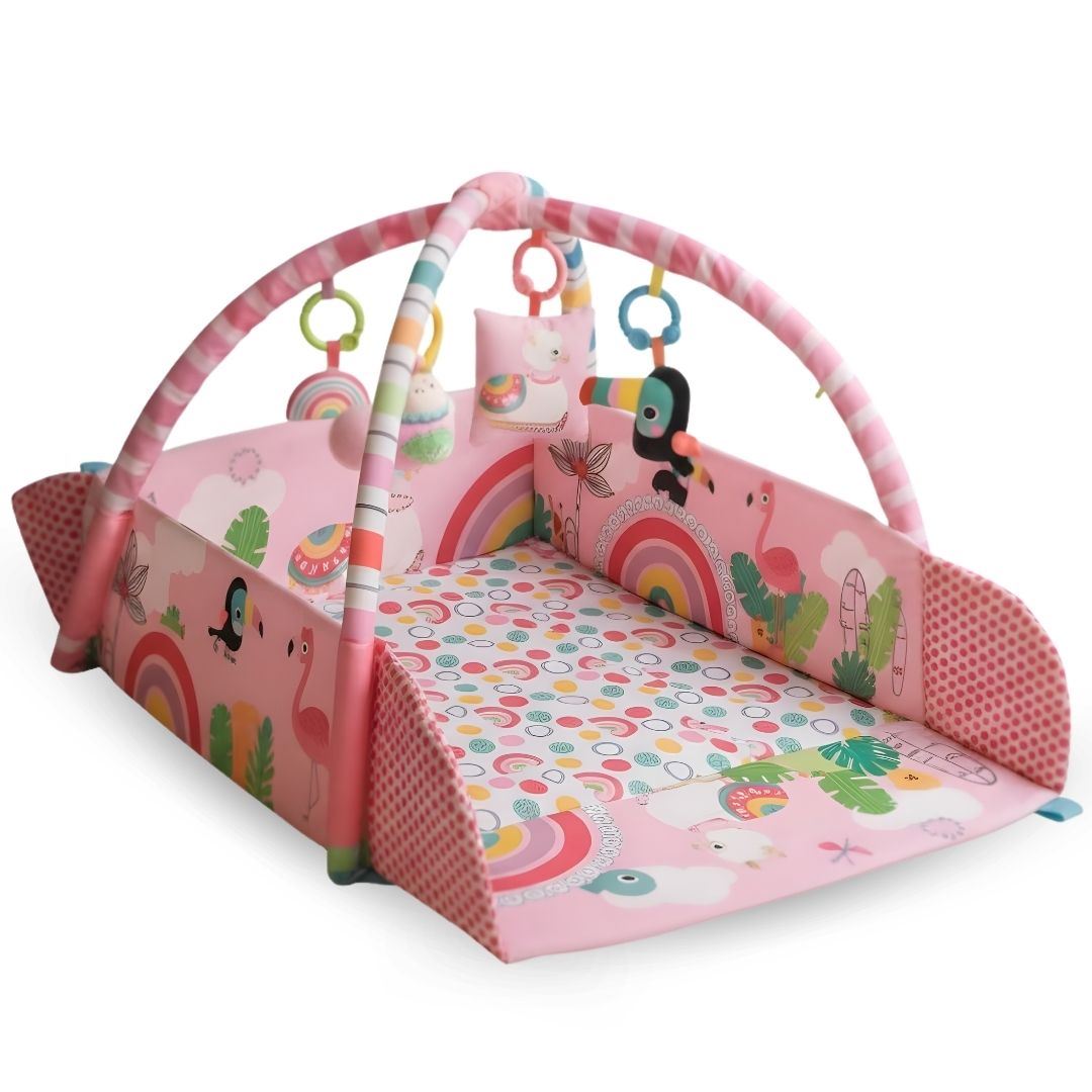 Gimnasio Interactivo y Alfombra «BABY JUNGLE» con Pelotas Pink