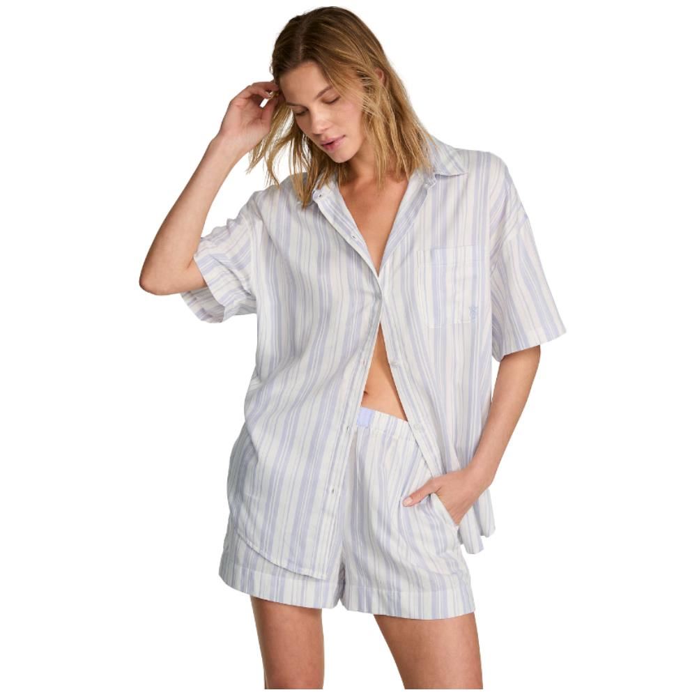 SET PIJAMA VICTORIA SECRET RAYAS CORTO ALGODON LAVANDA T-XL