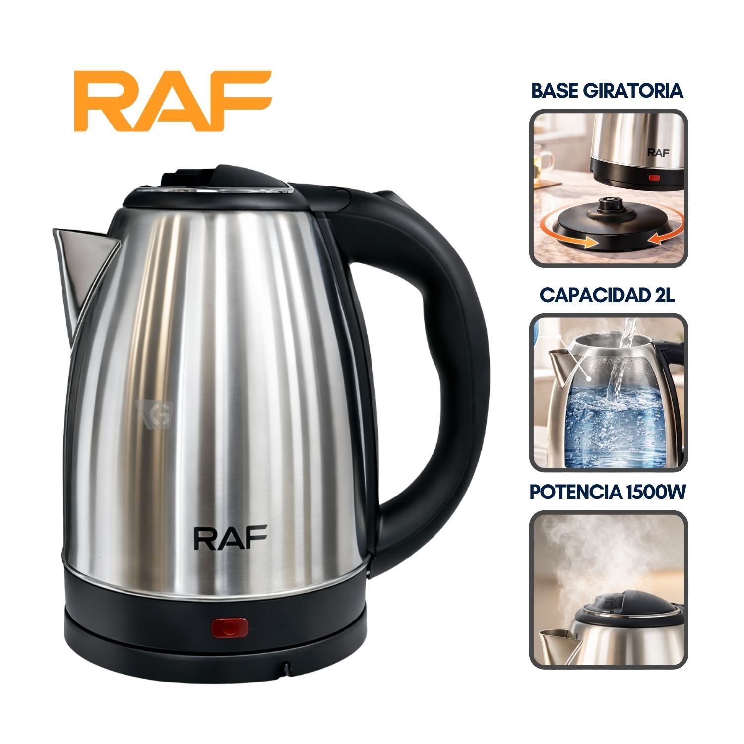 Hervidor Eléctrico RAF R.7816 2L Acero Inox. 1500W