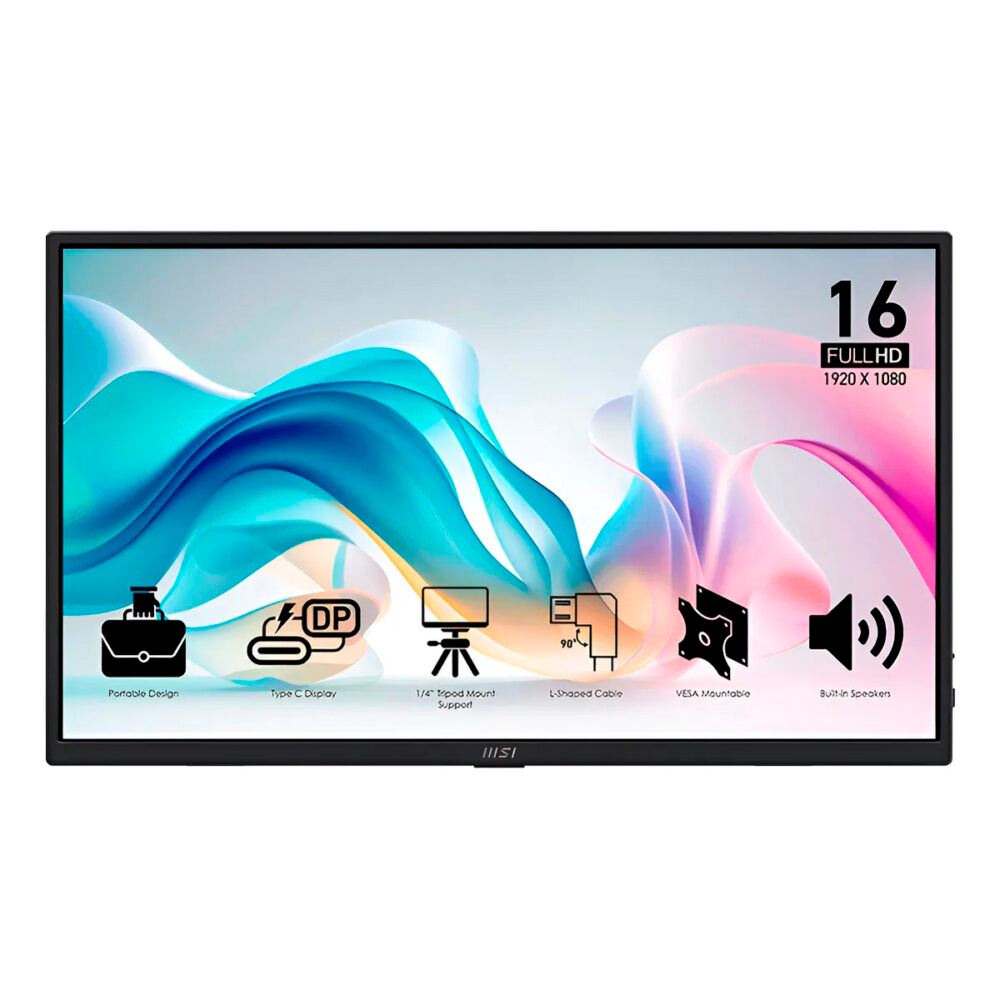 Monitor Portatil Plano MSI PRO MP165 E6, 15.6″ FHD/IPS/HDMI x1/Tipo-C x2/Parlante: 2 x 1W