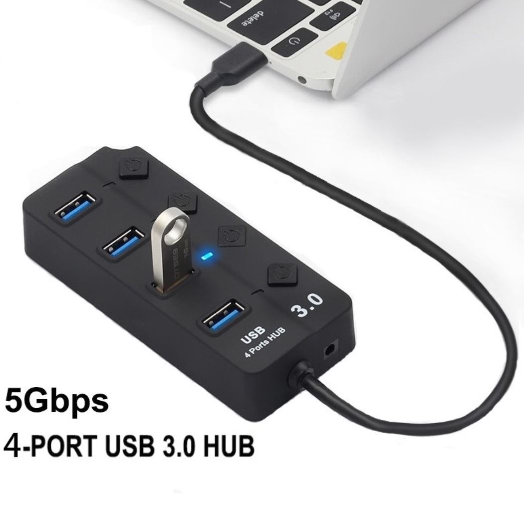 HUB Tipo Usb de 4 Puertos 3.0 con Interruptor individual 5Gbps