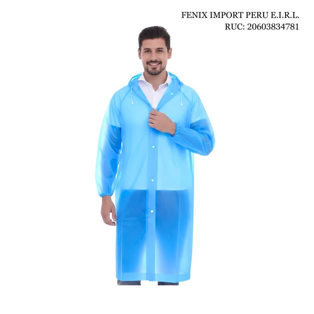 Poncho Impermeable Delgado Abierto de Mangas Elasticas con Capucha Ajustable Azulino