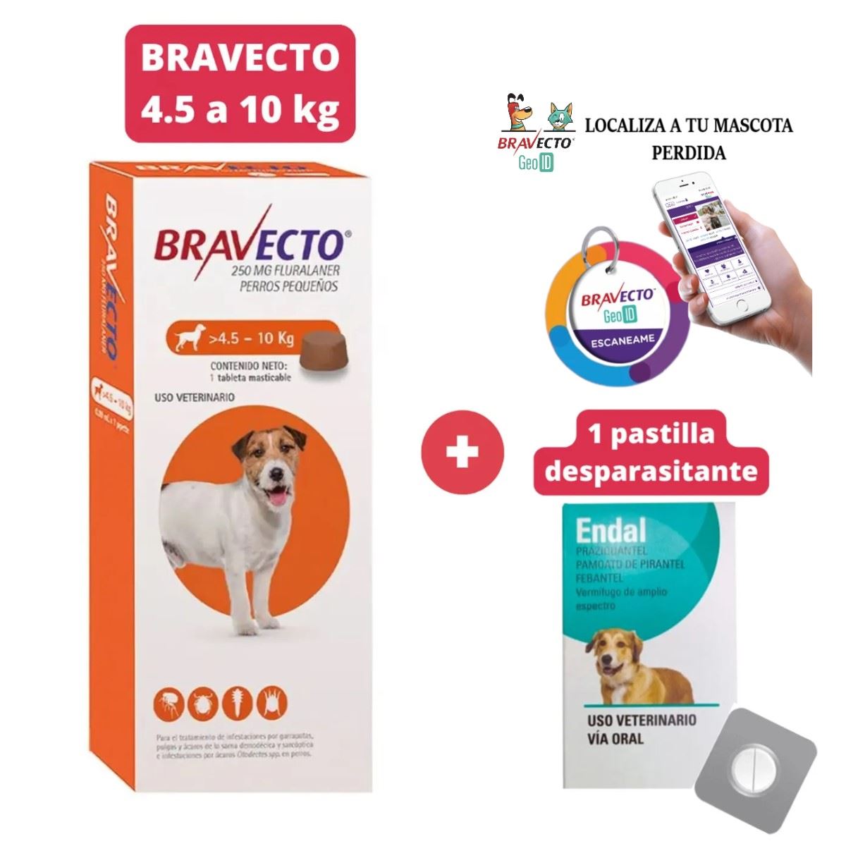 Antipulgas Bravecto para perros de 4.5 - 10 kg + Geolocalizador para Mascota