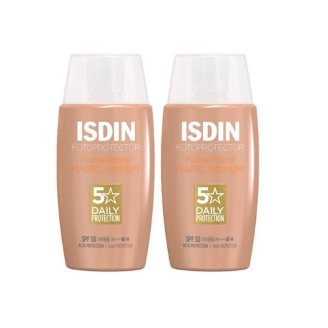 Duo Fotoprotector Isdin Fusion Water Magic Color Medium Oil Control SPF 50+ 50ml