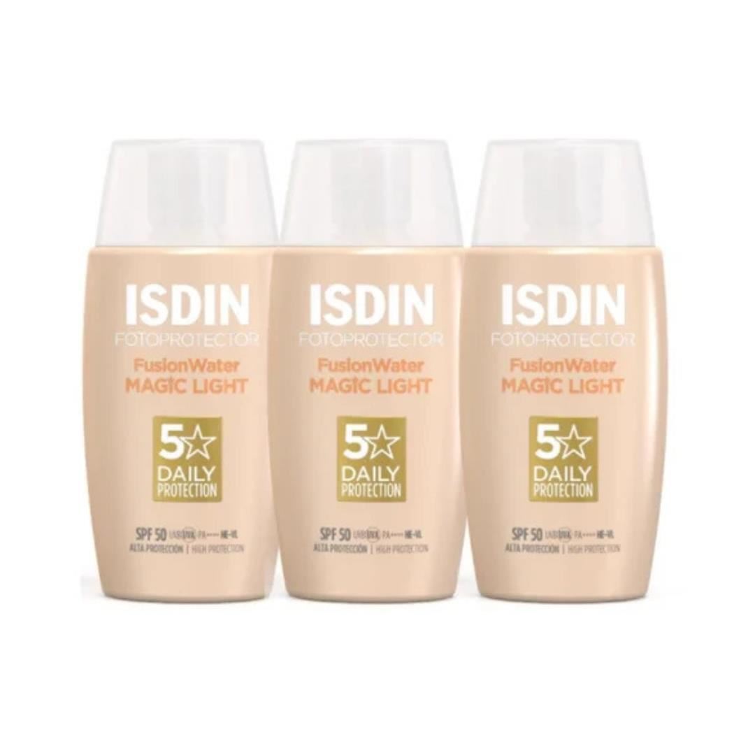 Trio Isdin Fotoprotector Fusion Water Magic Color Light SPF50 50ml - Bloqueador Solar Facial Con Color Oil Control