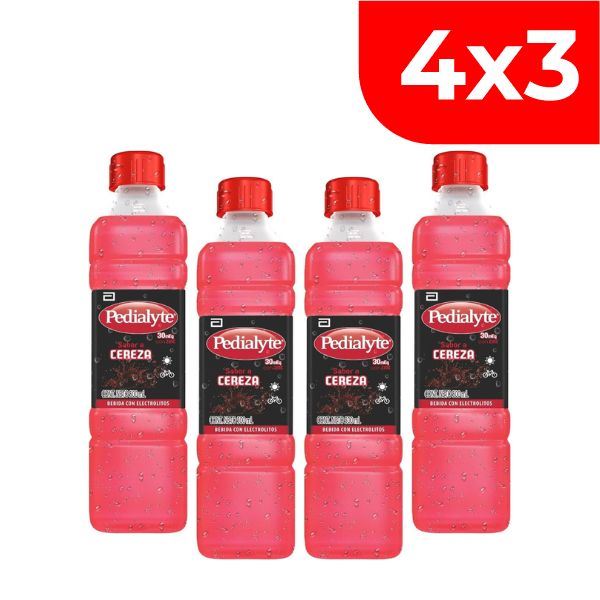 4x3 Pedialyte 30 Sabor Cereza - Frasco 500 ML