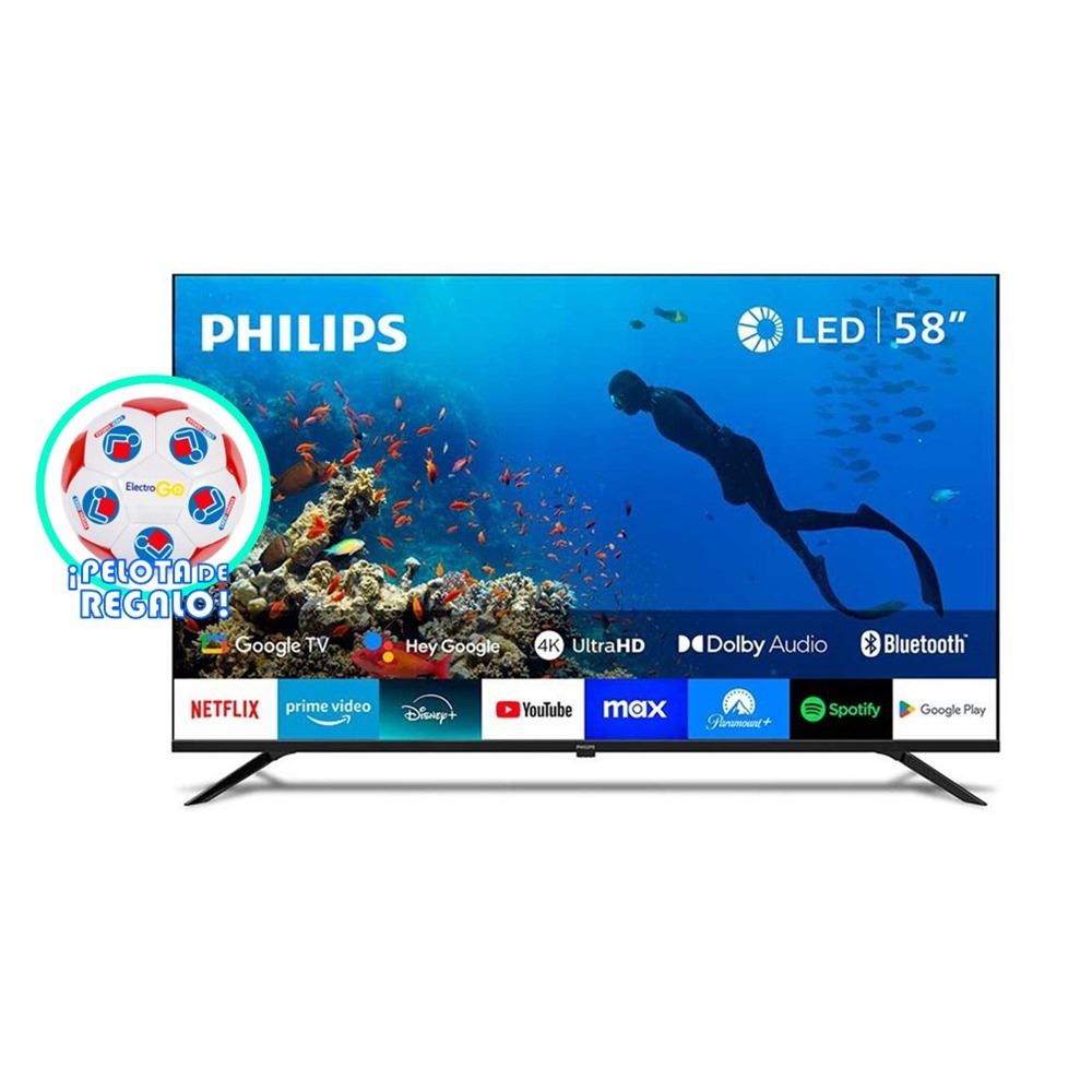 TELEVISOR PHILIPS 58” LED GOOGLE TV UHD 58PUD7019 + PELOTA DE REGALO