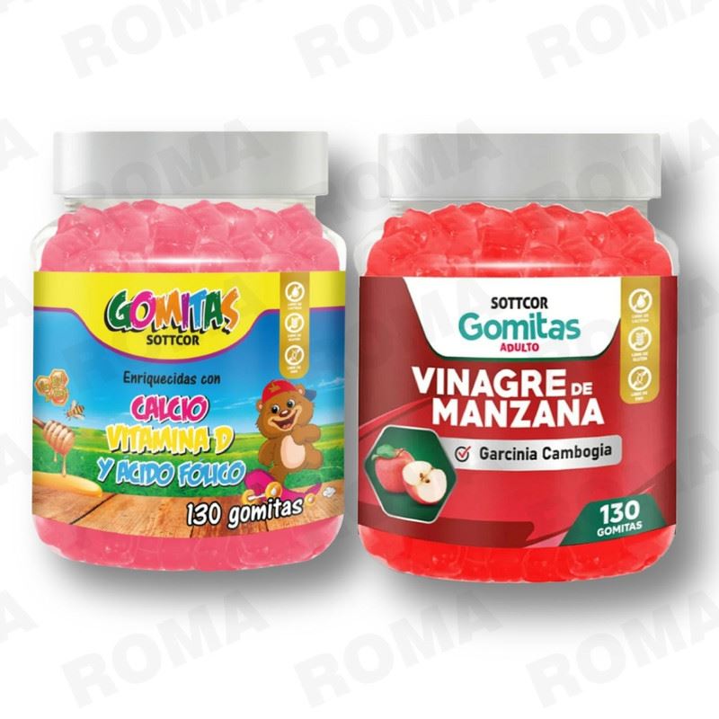 PACK 2 GOMITAS CALCIO NIÑOS 130UND + VINAGRE DE MANZANA SOTTCORLABS