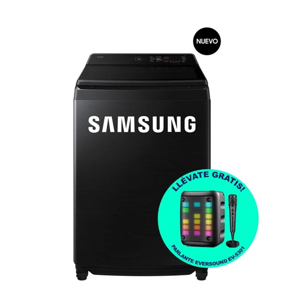LAVADORA SAMSUNG 19 KG AI WASH ECOBUBBLE NEGRA WA80F19S8BPE + PARLANTE EVERSOUND DE REGALO