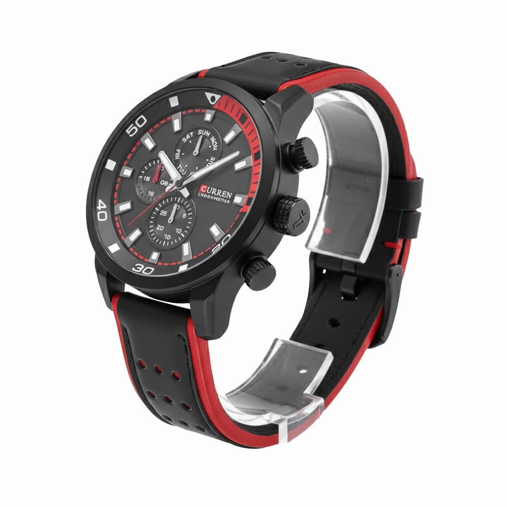 Reloj Análogo Curren KREB110428 8250 Cuero Hombre Negro-Rojo