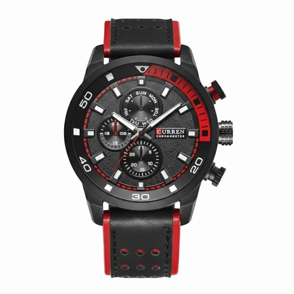 Reloj Análogo Curren KREB110428 8250 Cuero Hombre Negro-Rojo