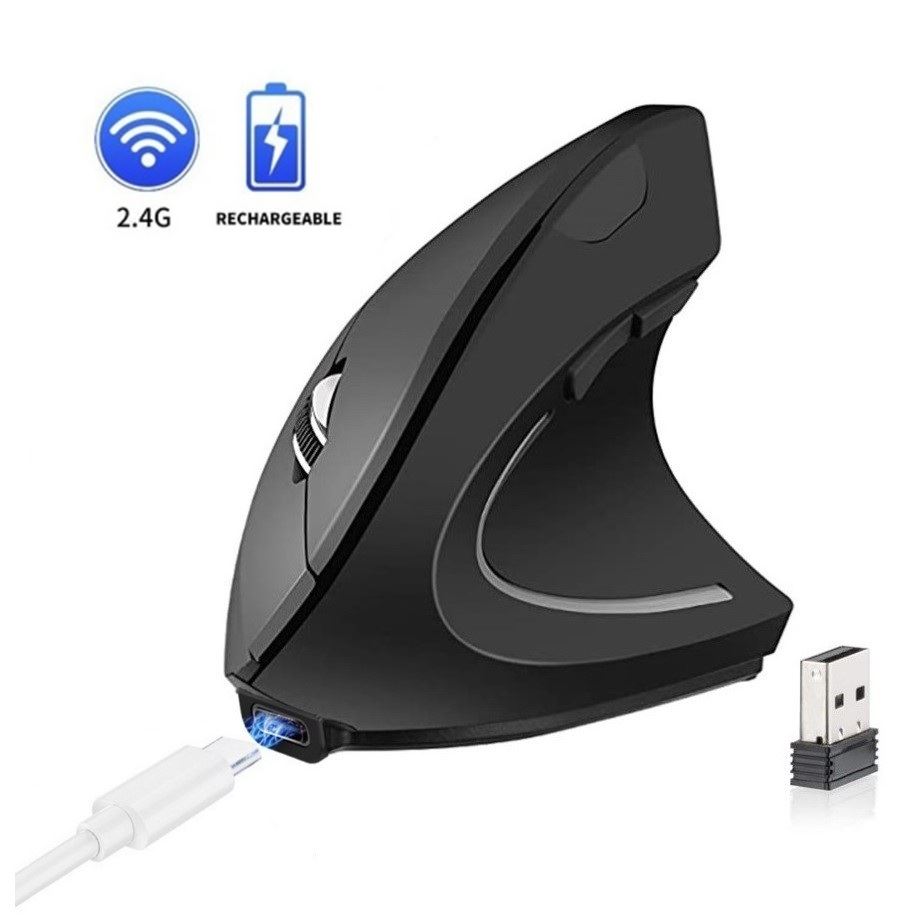 Mouse Vertical Recargable Ergonomico USB Inalambrico GAMER- NEGRO MATE