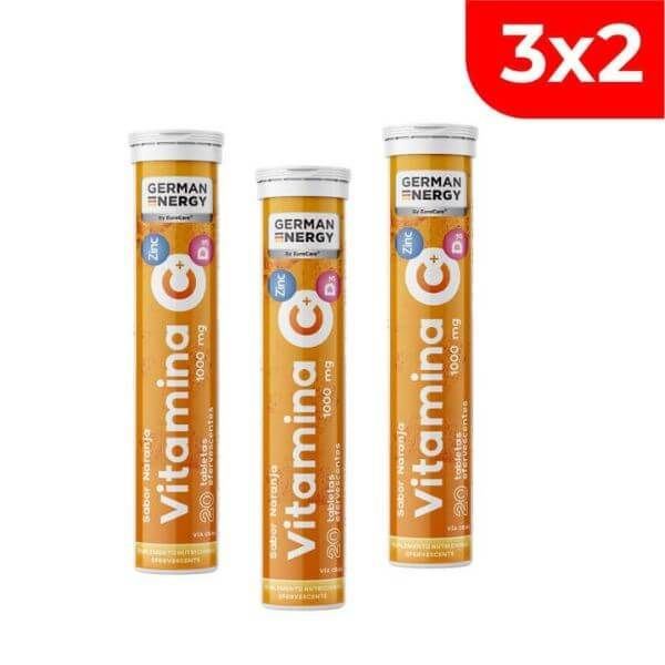 3x2 Vitamina C + Zinc + D3 German Energy Sabor Naranja - Tubo 20 UN