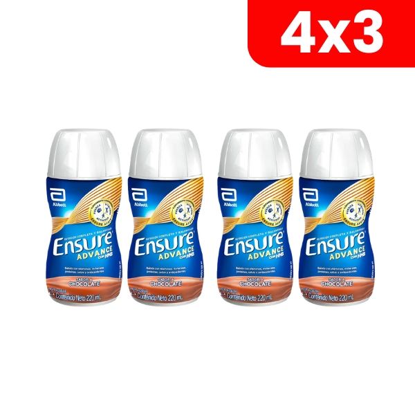 4x3 Ensure Advance Líquido Chocolate - Frasco 220 ML