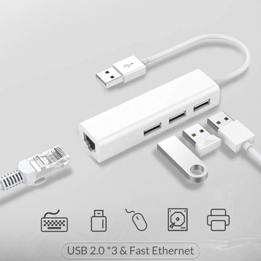 Hub Adaptador de Red Tipo Usb Rj45 LAN + 3 Puertos USB Windows Mac