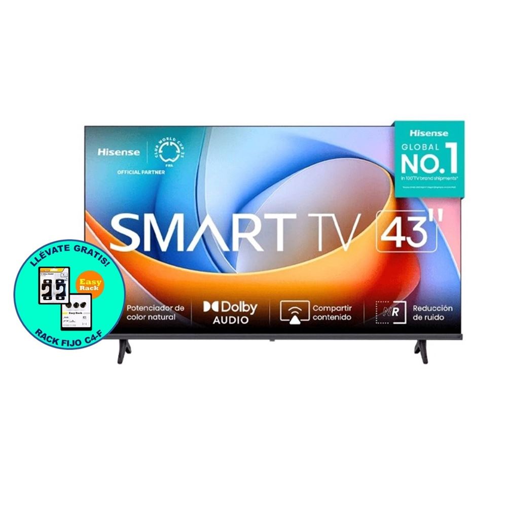 TELEVISOR HISENSE 43' FHD SMART TV 43A4NV VIDAA + RACK FIJO C4-F GRATIS