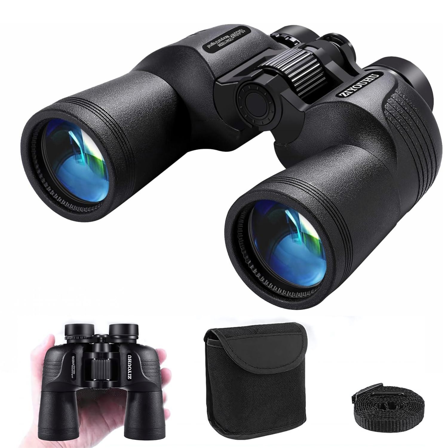 Binoculares ZIYOUHU 10x50 HD Bak4 Impermeables FMC Observación de Aves, Caza y Camping