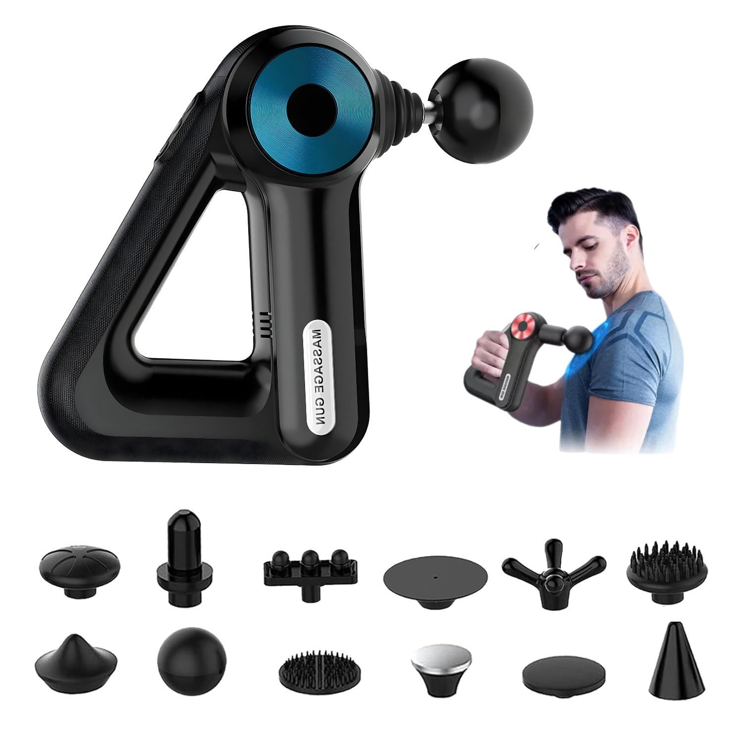 Pistola de Masaje Victoria Han PowerFlex de Tejido Profundo con 12 Cabezales Recargable