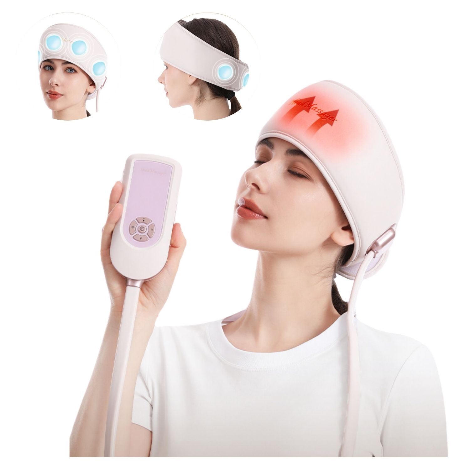 Masajeador de Cabeza Inteligente T365 con 5 Modos, Presión de Aire, Compresa Caliente y Bluetooth para Estrés y Migrañas