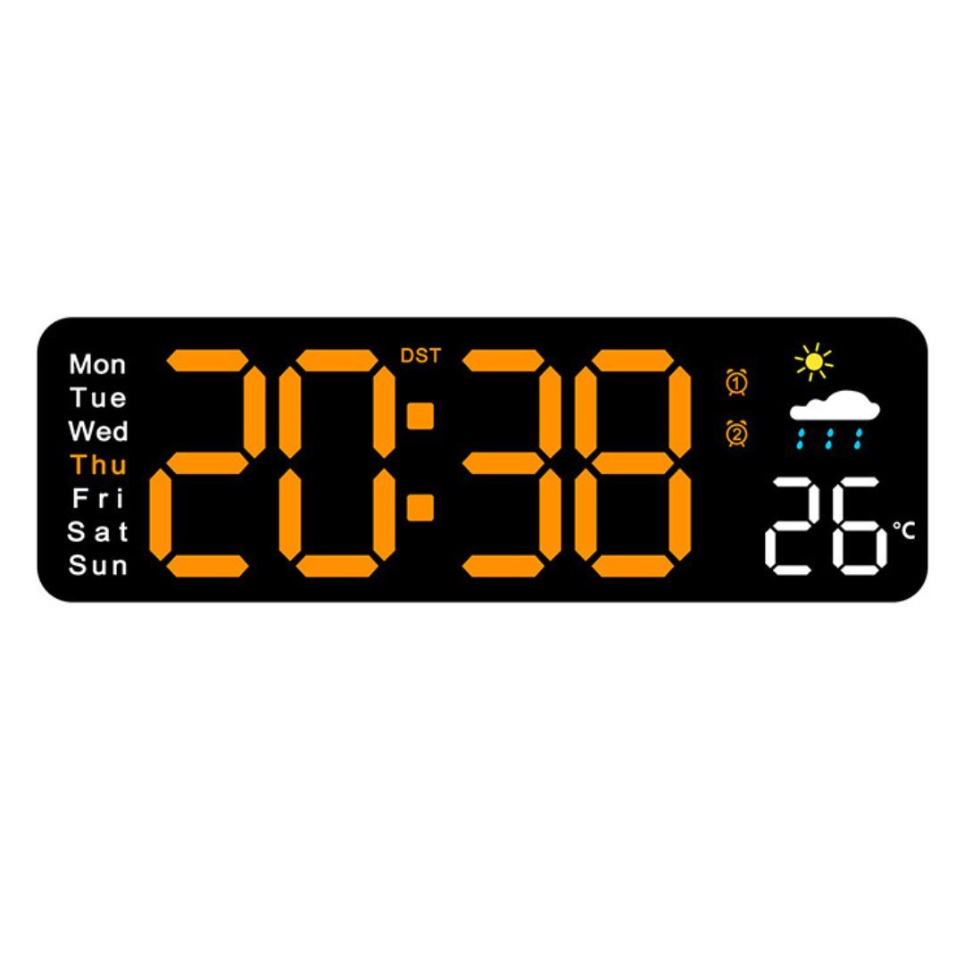 Reloj Digital de Pared 28cm con Temperatura Humedad y Control Remoto