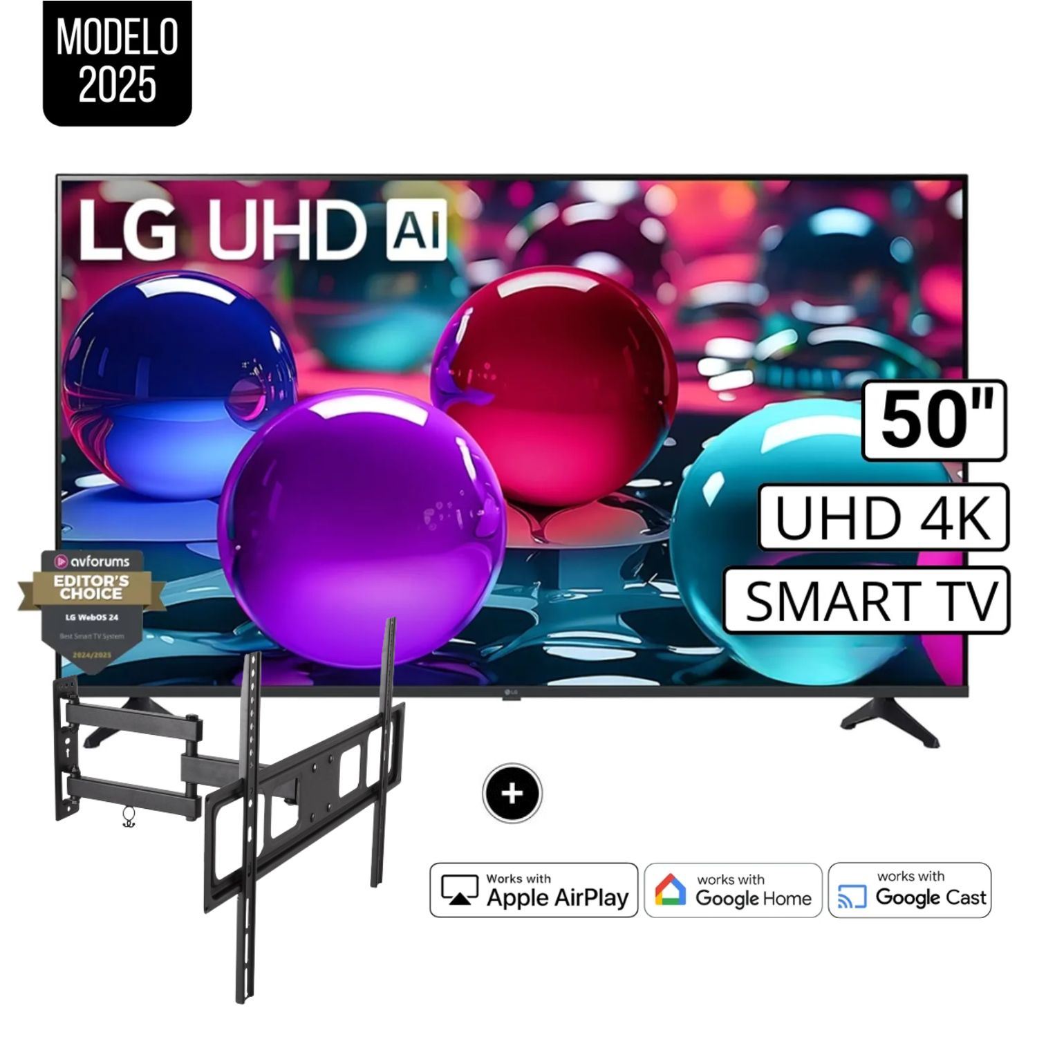 Televisor LG 50 Smart UHD 4K Thinq Ai 50UA7300PSB + Rack Giratorio