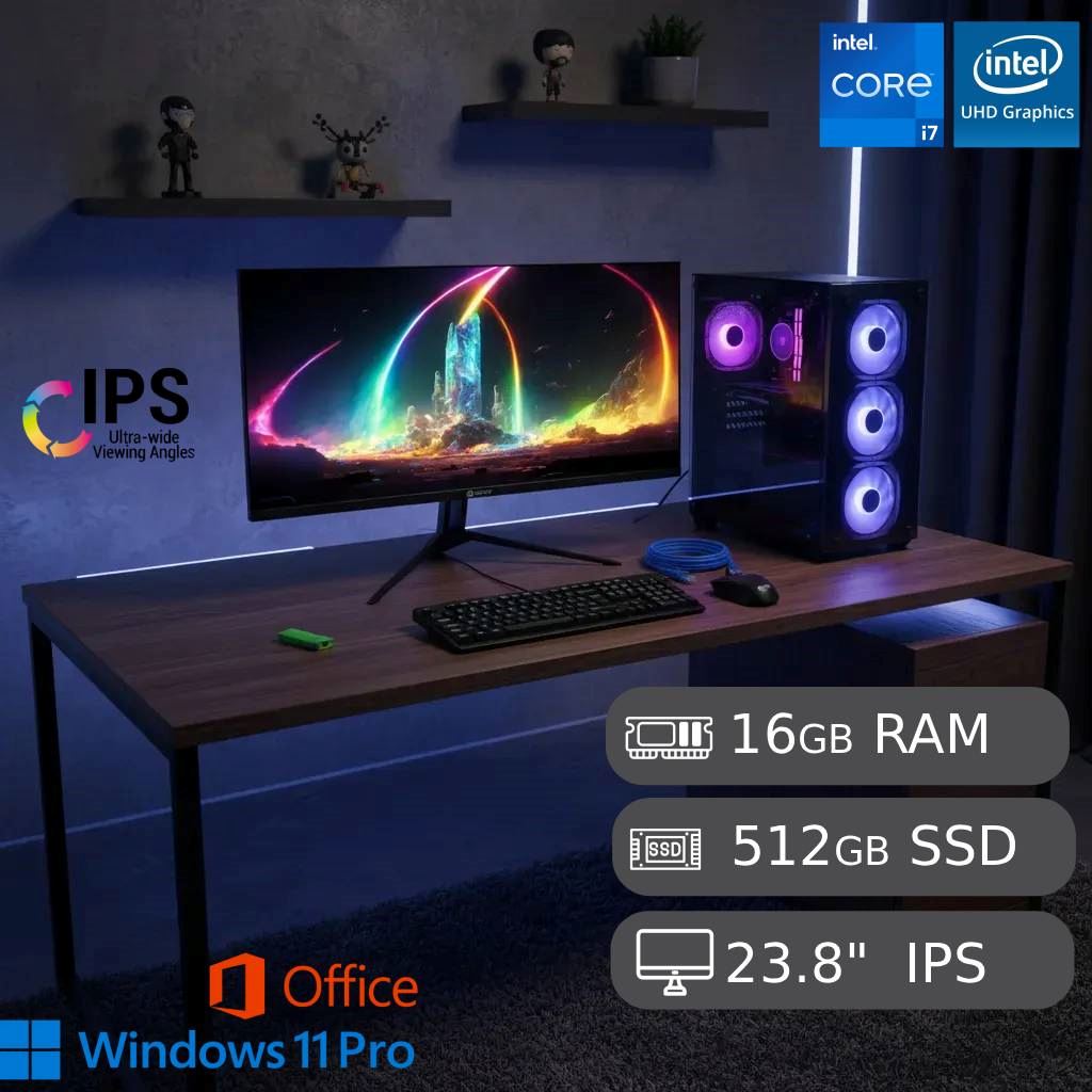 Computadora PC Intel Core™ i7 16GB Ram DDR4 SSD 512GB + 128GB USB + 23"8 Monitor