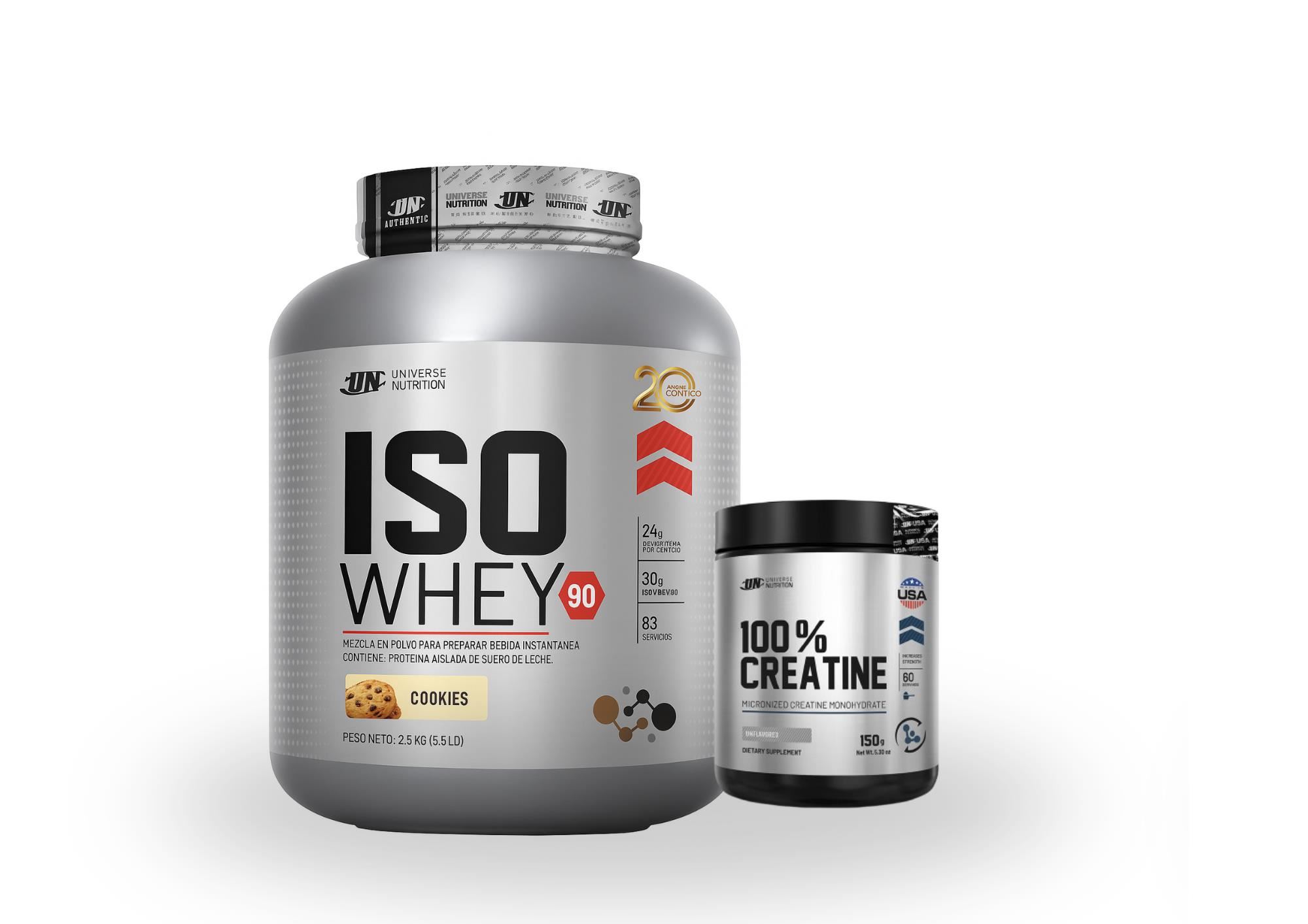 PROTEINA ISO WHEY 90 2.5KG COOKIES + CREATINA MADE IN USA 150GR UN