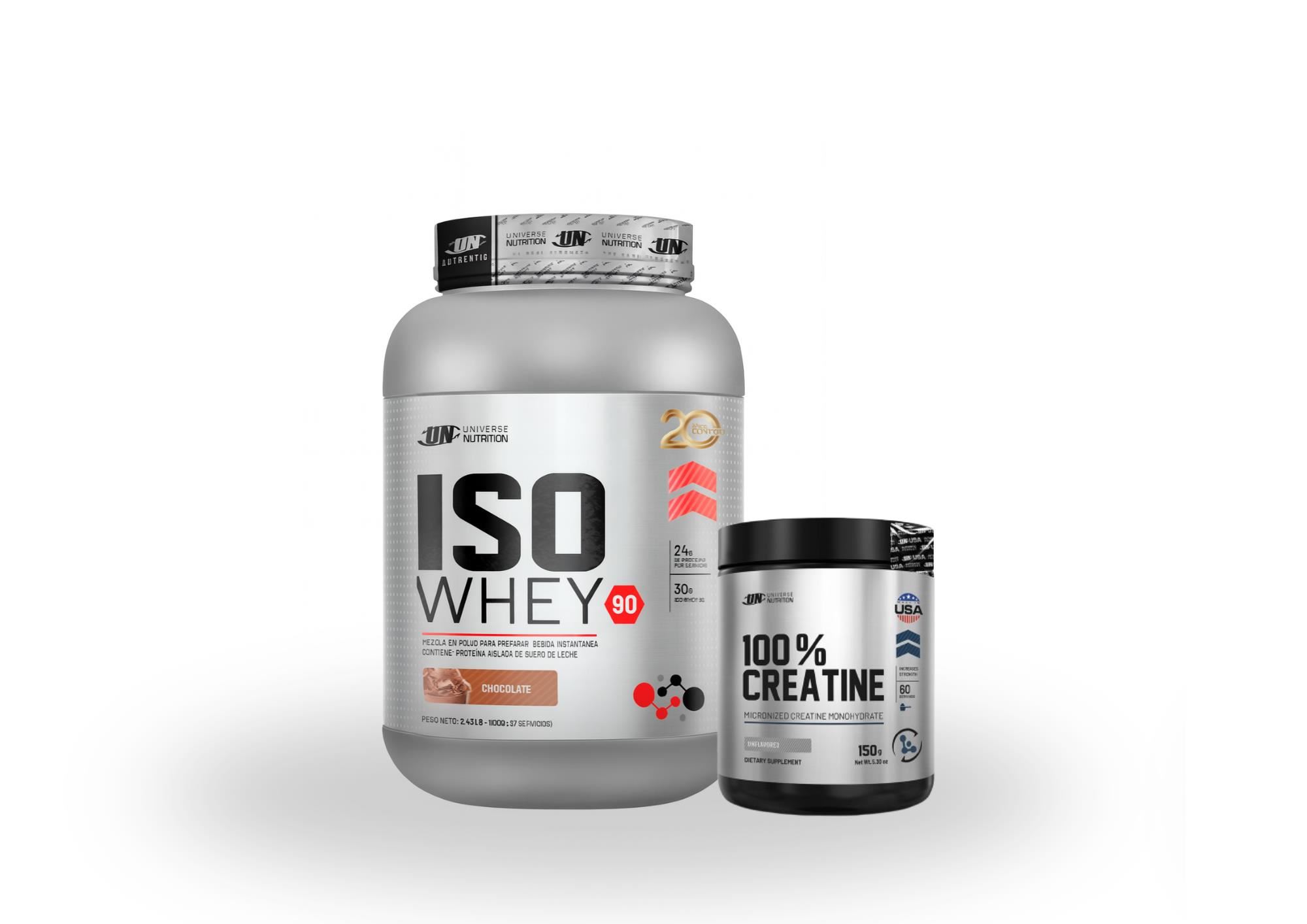 PROTEINA ISO WHEY 1.1KG CHOCOLATE + CREATINA MADE IN USA 150GR UN