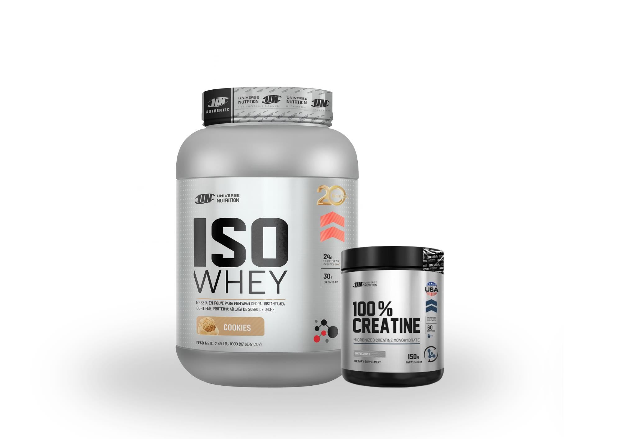 PROTEINA ISO WHEY 1.1KG COOKIES + CREATINA MADE IN USA 150GR UN