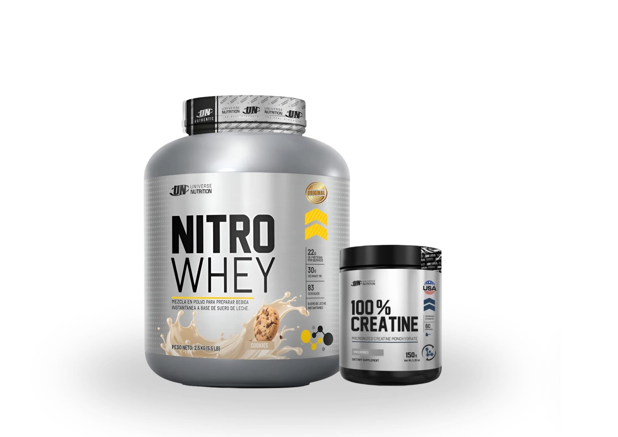 PROTEINA NITRO WHEY 90 2.5KG COOKIES + CREATINA MADE IN USA 150GR UN