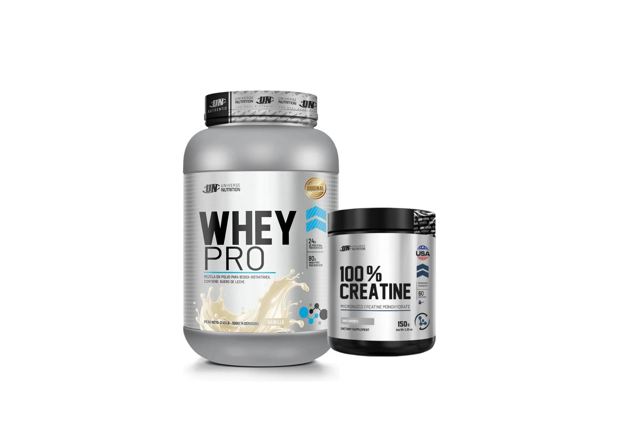PROTEINA WHEY PRO 1.1KG VAINILLA + CREATINA MADE IN USA 150GR UN