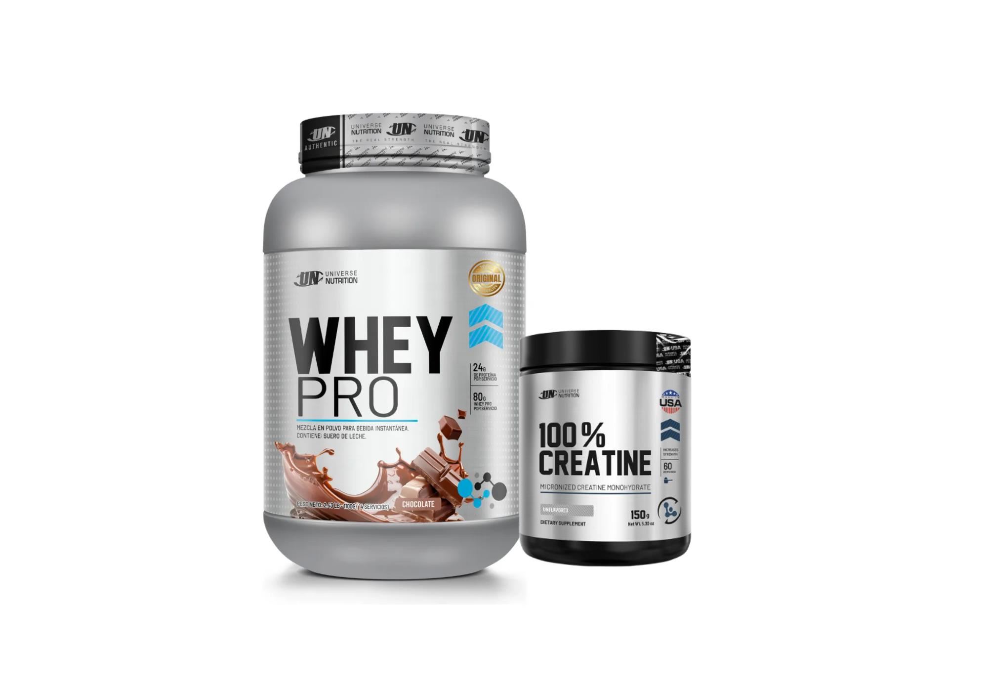 PROTEINA WHEY PRO 1.1KG CHOCOLATE + CREATINA MADE IN USA 150GR UN
