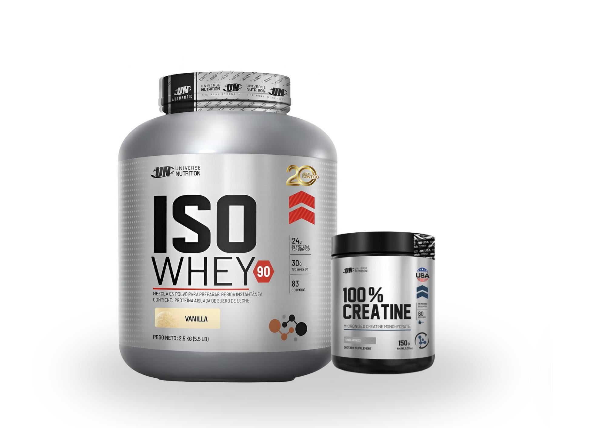 PROTEINA ISO WHEY 90 2.5KG VAINILLA + CREATINA MADE IN USA 150GR UN